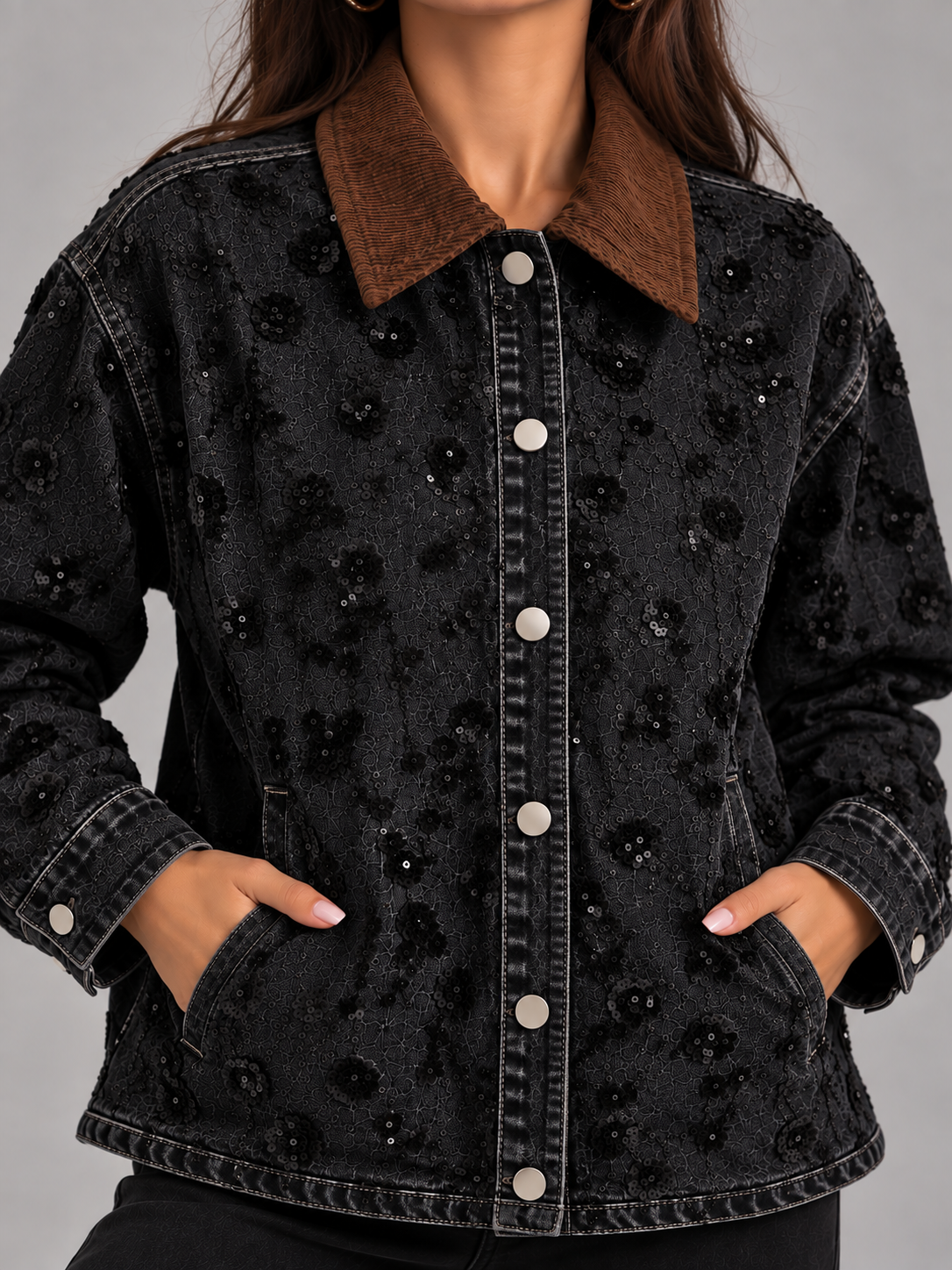 Giacca Denim Noire Fleur