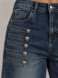 Jeans wide leg con bottoni decorativi